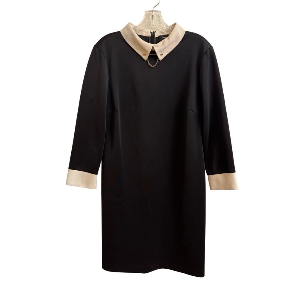 Ivanka Trump Collared Hardware Sheath Dress Black Cream Size 12